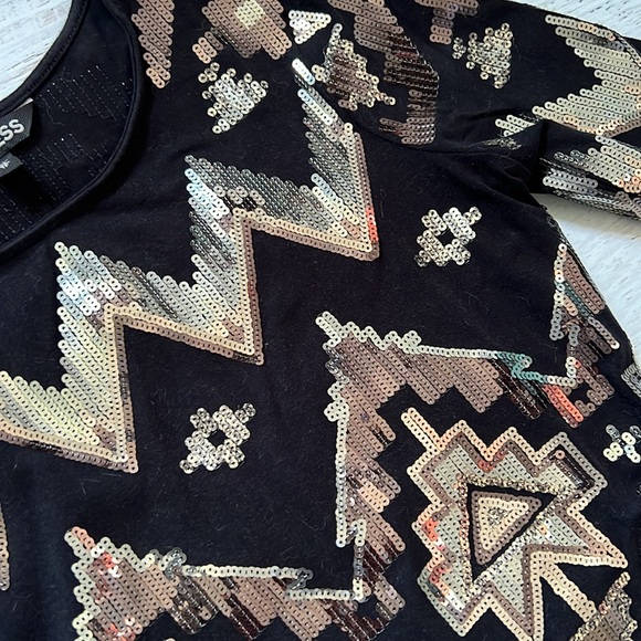 Express Aztec Sequin Long Sleeve Bodycon Dress XS - Picture 3 of 5